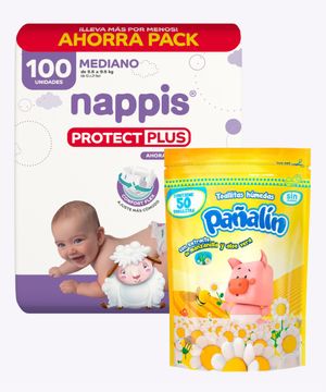 Combo Nappis Protect Plus  M X 100+ Gratis Pañitos Pañalin X50