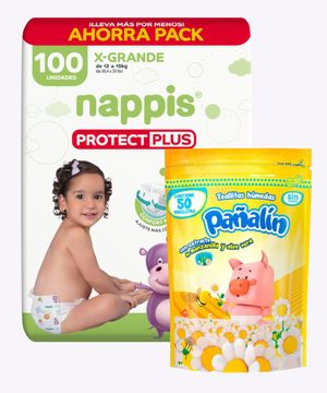Combo Nappis Protect Plus Xg X 100+ Gratis Pañitos Pañalin X 50