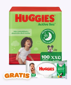 Combo Huggies Active Sec Xxg X100 + Gratis Toalla Hum 48