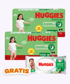 Combo Huggies Active Sec Xxxg 96 + Gratis Toalla Hum48